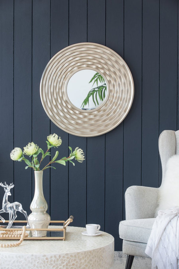 English Elm D31.3x2" Miranda Round Mirror with Sculpted Silver Frame, 31" Diameter Accent for Light & Space W2078P296028