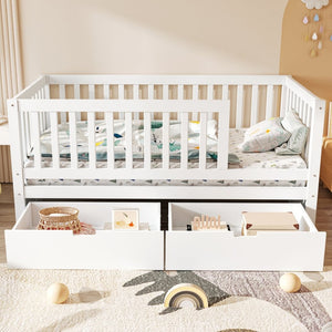 English Elm Convertible Toddler Daybed Solid Pine Kids Bed with Storage Drawers and Removable Rails White N899P429848K