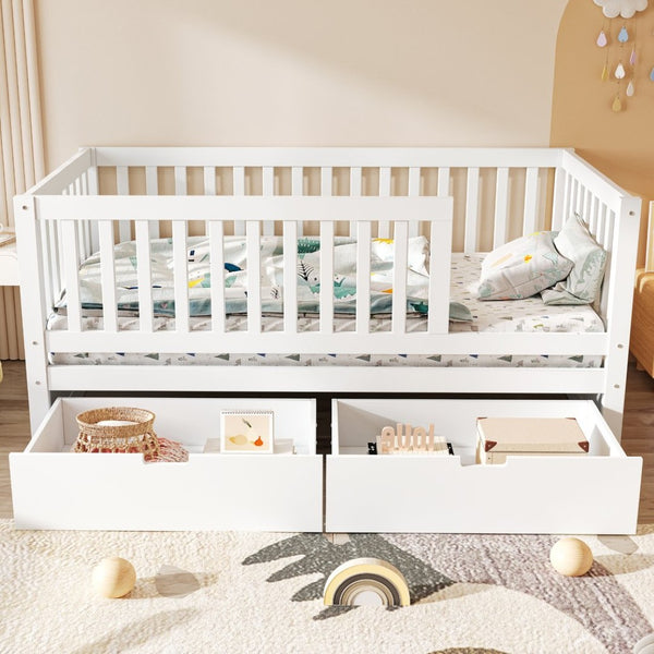 English Elm Convertible Toddler Daybed Solid Pine Kids Bed with Storage Drawers and Removable Rails White N899P429848K