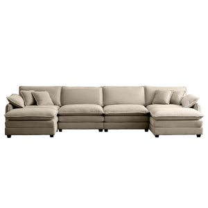 English Elm Over oversized U Shape Corduroy Sofa with Memory Foam Comfort, Modern Retro 4-Seater + Ottomans, Plush Upholstery Camel W714S00722