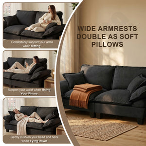 English Elm Modular U-shape Chenille Cloud Sectional with Sculptural Sailboat Arms Six Seats Black W3163S00127