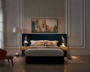 English Elm Queen Velvet Wingback Platform Bed Channel Tufted Upholstered Frame No Box Spring W1793S00055