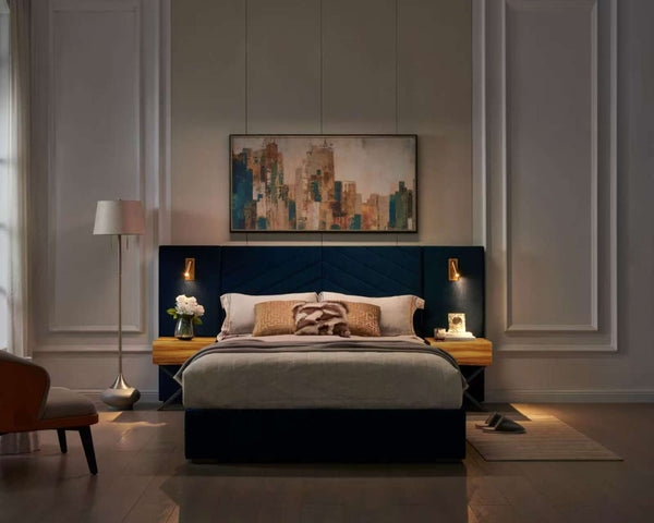 English Elm Queen Velvet Wingback Platform Bed Channel Tufted Upholstered Frame No Box Spring W1793S00055