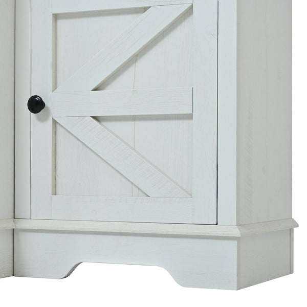 English Elm U-can Farmhouse Wall Unit with Barn Doors Built-in Power Outlets and Open Shelving White+Walnut SJ000154AAK