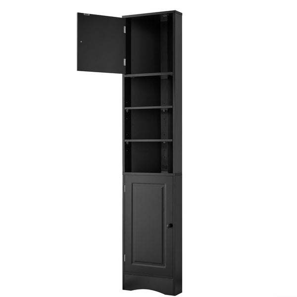 English Elm Multi-Functional Corner Cabinet Tall Trapezoid Bathroom Storage with Adjustable Shelves, Doors, Anti-Dump Device Black WF530911AAB