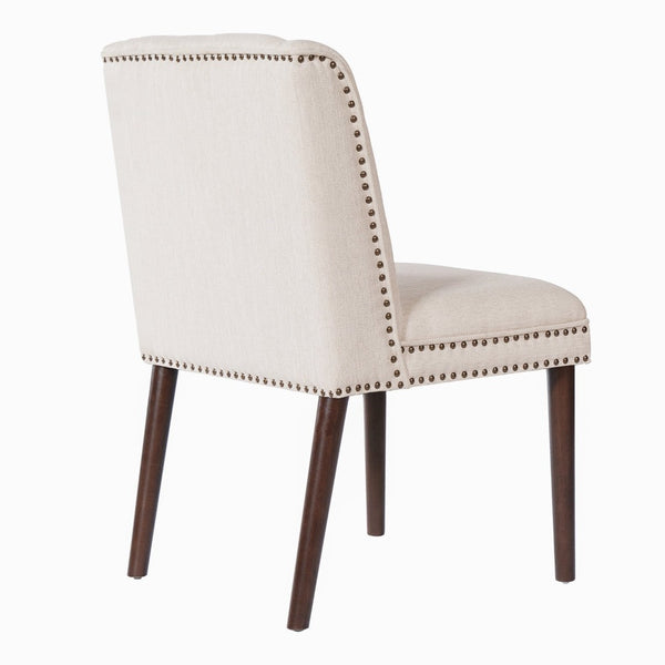 English Elm Light Luxury Rivet Trim Linen Upholstered Dining Chairs Rubberwood Tufted Set Beige,Walnut N768P403745W