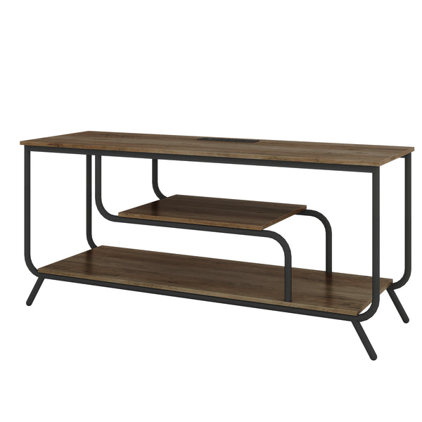 English Elm There TV Stand with LED Lights, Power Outlets & 2 Fabric Drawers for 55-75" TVs, App-Controlled Ambience and Ample Storage Light Gray W2977P224348