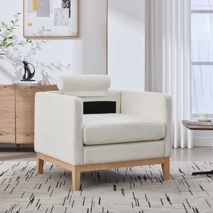 English Elm 35.4" Wide Modern Farmhouse Accent Chair With Ivory Boucle And Natural Wood Legs For Cozy Spaces W3118P283467