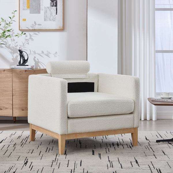 English Elm 35.4" Wide Modern Farmhouse Accent Chair With Ivory Boucle And Natural Wood Legs For Cozy Spaces W3118P283467