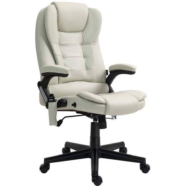 English Elm HOMCOM Executive Massage Office Chair with 6-Point Vibration, Lumbar Heat, Recline & Remote Control Beige W2225P229770
