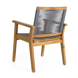 English Elm Christopher Knight Home® - MCGILL Dining Chair Set of 2 Dark Grey Acacia Wood Rope Weave Outdoor Transitional 400 lb Capacity 70486.00