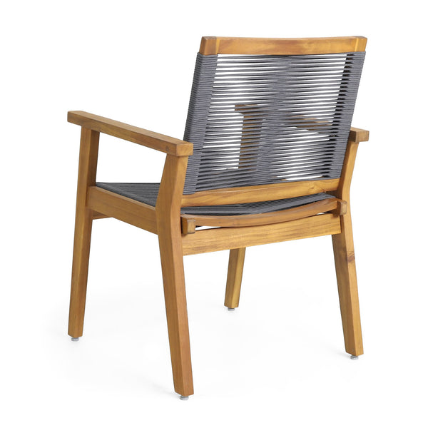 English Elm Christopher Knight Home® - MCGILL Dining Chair Set of 2 Dark Grey Acacia Wood Rope Weave Outdoor Transitional 400 lb Capacity 70486.00