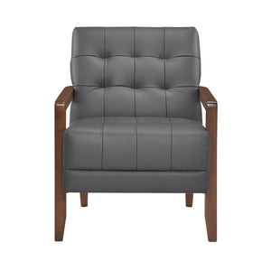 English Elm Modern Tufted Leather Accent Chair with Walnut Wood Frame, Upholstered Seat, Compact Stylish Design Dark Gray 28 L x 21 W x 25.75 H B011P271926