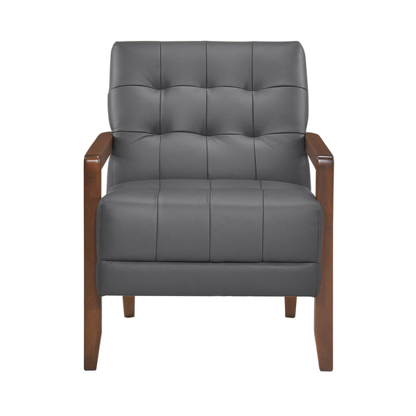English Elm Modern Tufted Leather Accent Chair with Walnut Wood Frame, Upholstered Seat, Compact Stylish Design Dark Gray 28 L x 21 W x 25.75 H B011P271926