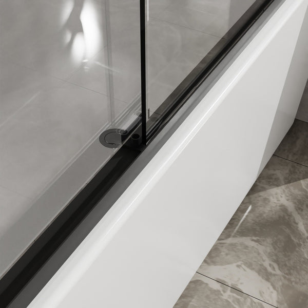 English Elm Goodyo Matte Black Framed Sliding Tub Enclosure Tempered Glass Bathtub Shower Door W1223S00045
