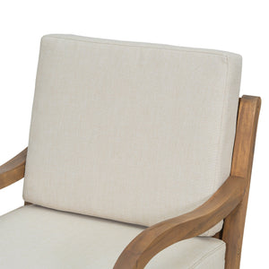 English Elm Christopher Knight Home® - Acacia Lattice Outdoor Club Chair with Carved Legs & Curved Armrests, Natural Wood and Beige Cushions N768P271734D