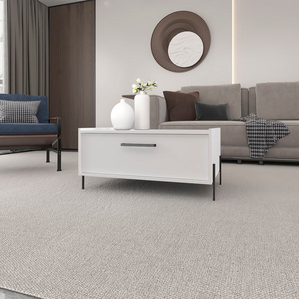 English Elm Coffee Table Narka White with Spacious Storage Compartment & Black Metal Legs, Modern Durable Design B092P245916