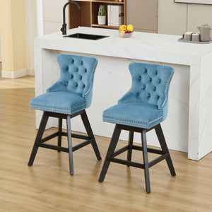 English Elm Swivel Velvet Barstools with Supportive Curved Back, Thick Foam & Spring Seat, 360° Rotation, Sturdy Wooden Frame Light Blue W1143P369089