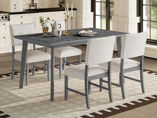 English Elm 5 Piece Dining Set Rustic Farmhouse Rectangular Table with 4 Upholstered Chairs Solid Wood Seats for 4 Gray N752S400015E