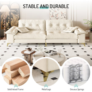 English Elm 104.7 Modern 4-Seat Cloud Sofa with Wide Removable Armrests, Tufted Chenille Comfort & Metal Legs Beige+White W1885S00182