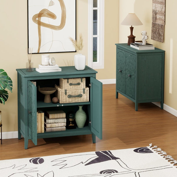 English Elm Geometric Diamond Embossed Sideboard Cabinet Matte Vintage Mdf Entryway Storage Green W688P364740