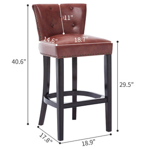 English Elm Bar Stools Set Of 2 - 29.5" Brown Leather & Hardwood Frame, Stylish Comfort For Home Bars & Dining W2195P290198