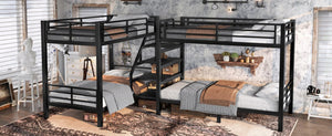 English Elm Twin L-shaped Steel Bunk Bed with Built-in Shelving and Full Guardrails Matte Black W1580S00439