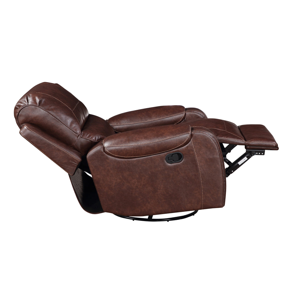 English Elm Steve Silver - Keily 3-Piece Manual Reclining Living Room Set in Dark Brown Faux Leather with USB Console and Swivel Recliner B081S00272