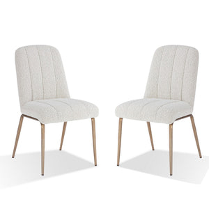English Elm Rise Channel-back Boucle Dining Chairs with Tapered Bronze Legs for Modern Spaces B056P416850