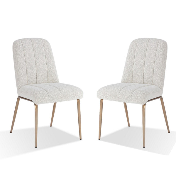 English Elm Rise Channel-back Boucle Dining Chairs with Tapered Bronze Legs for Modern Spaces B056P416850