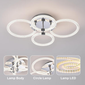 English Elm Modern Acrylic Ring Flush Mount Led Fixture Dimmable Remote Six Rings Four Heads T3177P283987