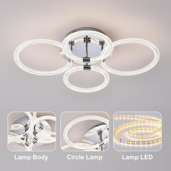 English Elm Modern Acrylic Ring Flush Mount Led Fixture Dimmable Remote Six Rings Four Heads T3177P283987