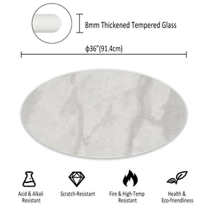 English Elm 36"inch Round Tempered Glass Tabletop Marble Print Indoor Outdoor Dining Patio Gray W241P361490