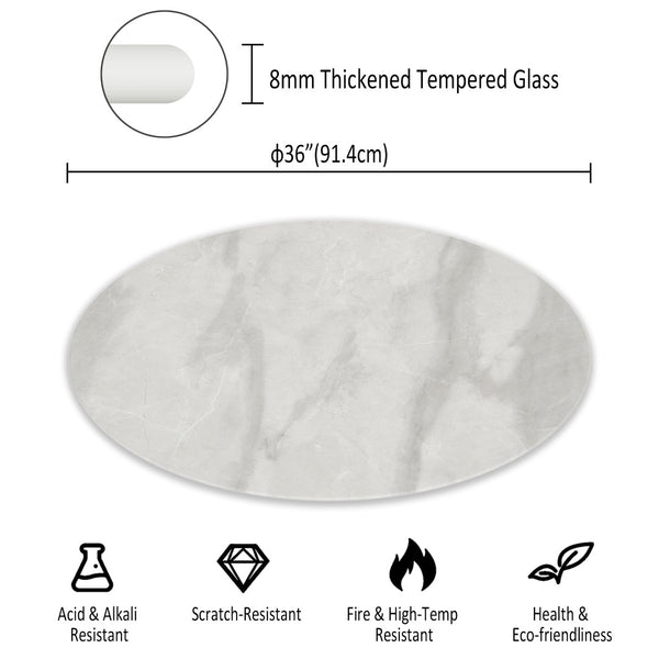 English Elm 36"inch Round Tempered Glass Tabletop Marble Print Indoor Outdoor Dining Patio Gray W241P361490
