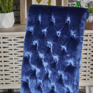 English Elm Christopher Knight Home® - GEORGE Velvet Tufted Hi-Back Dining Chair Set of 2 Navy Blue with Rolled Top, Birch Wood Frame Durable Comfort 52321.00NVLTNBL