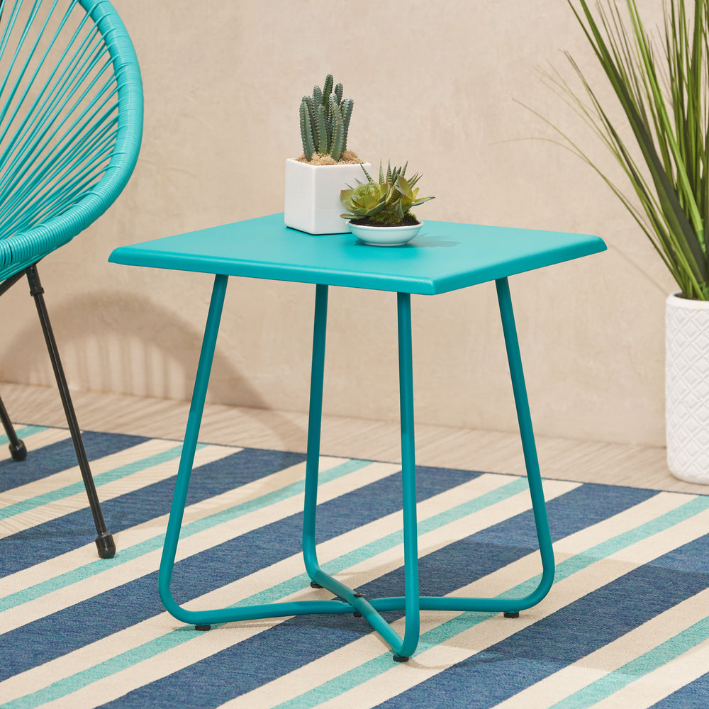 English Elm Christopher Knight Home® - ALDER Modern 18" Steel Side Table with X-Base Accent Finish – Sturdy Outdoor/Indoor End Table Teal 62848.00T