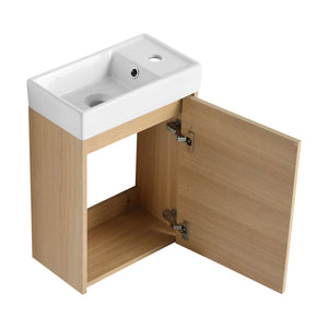 English Elm 16'' Floating Wall-Mounted Bathroom Vanity with Ceramic Basin, Soft-Close Door, Water-Resist Finish Light Oak W999P236336