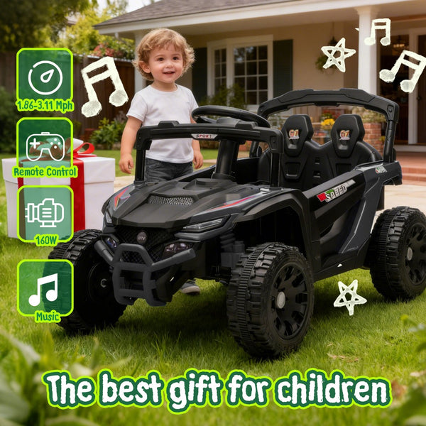 English Elm 24v Kids Utv Ride on with Dual 80w Motors Remote Control and Four Wheel Suspension Black W1578P342134