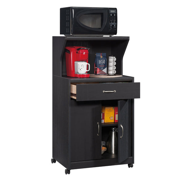 English Elm Microwave/Kitchen Cart Black finish with Drawer, Cord Management, Adjustable Shelf & Casters for Small Spaces B356P402799