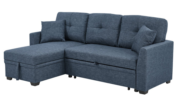 English Elm Modular Sleeper Sectional with Hidden Storage, Tufted Cushions and Convertible L-Shape for Small Spaces Blue B343S00027