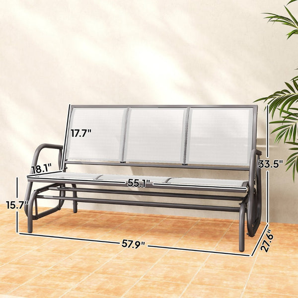 English Elm Outdoor 3 Seat Porch Glider Bench Powder Coated Steel Breathable Mesh Patio Swing T3971P420618