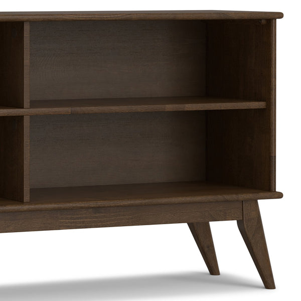 English Elm Draper Mid Century Low Bookcase with Solid Wood Craftsmanship, Tapered Legs & Four Open Shelves for Stylish Storage and Display Walnut Brown B136P238599
