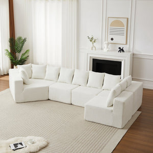 English Elm [video]151.6-inch Modular Chenille Sectional with Deep Seats and Chaise for Open Living Spaces Beige W3505S00058
