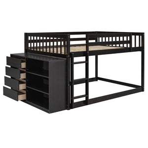 English Elm Full Over Bunk Bed with Four Drawers Three Shelves Pine and Mdf Kids Frame Espresso LT000267AAP-1