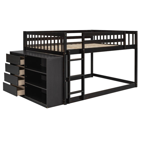English Elm Full Over Bunk Bed with Four Drawers Three Shelves Pine and Mdf Kids Frame Espresso LT000267AAP-1