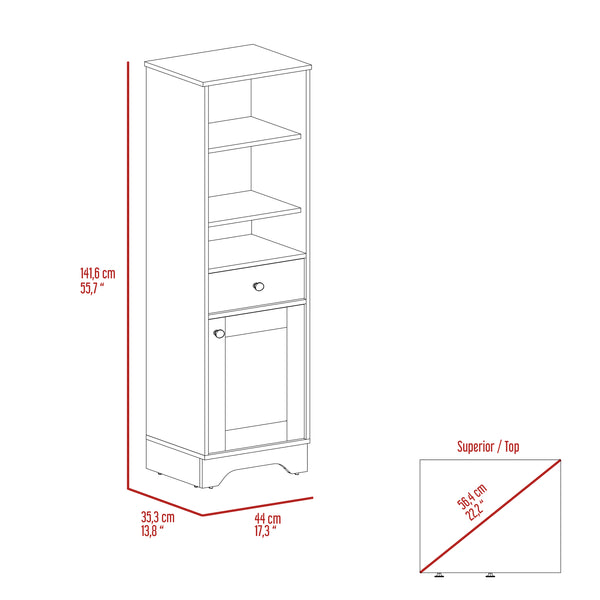 English Elm Alaskan Tall Linen Cabinet with Drawer & Single Door in Light Gray — Compact 17.3" W x 55.7" H Storage B128P148853