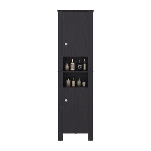 English Elm Vanessa Tall Bathroom Cabinet with Melamine Finish, Black Freestanding Organizer for Tight Spaces B200P374502