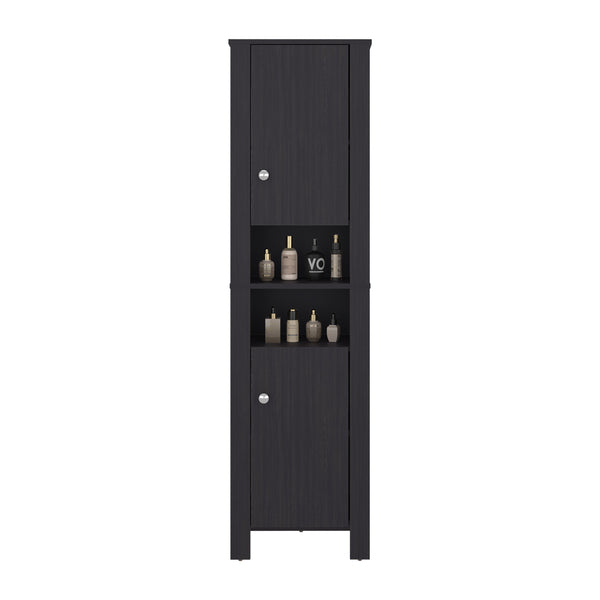 English Elm Vanessa Tall Bathroom Cabinet with Melamine Finish, Black Freestanding Organizer for Tight Spaces B200P374502