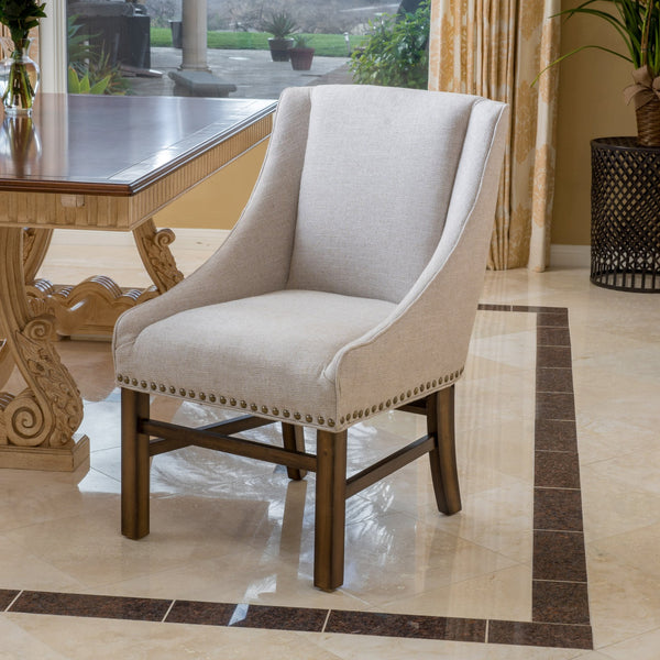English Elm Christopher Knight Home® - WORTHINGTON Upholstered Dining Chair with Nailhead Trim, Sloped Arms & Tapered Legs for Comfort and Style Natural 57371.00F