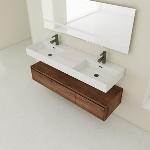 English Elm 60 Inch Wall-Mounted Bathroom Vanity With Dual Resin Sinks, Soft-Close Drawers & Modern Elegance W999S00259